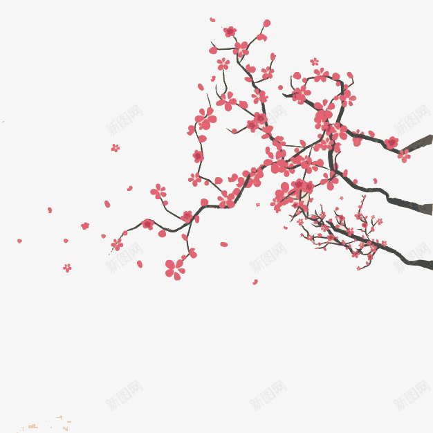 手绘樱花树枝png免抠素材_新图网 https://ixintu.com 手绘 树枝素材 樱花 粉红色