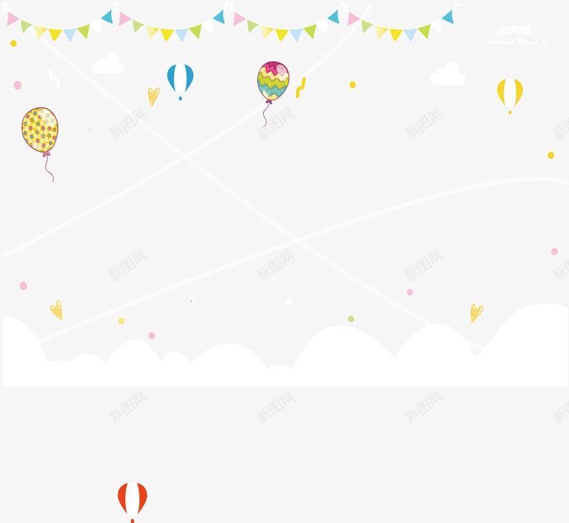 彩旗气球装饰图案png免抠素材_新图网 https://ixintu.com 彩旗 气球 白云 装饰图案