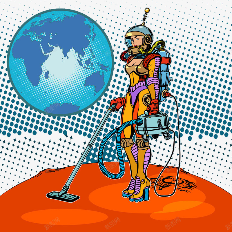 卡通女人png免抠素材_新图网 https://ixintu.com 人物 做清洁 吸尘器 外太空 外星人 女人 手绘女人 欧美风格 清洁