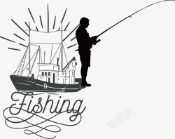 钓鱼艇钓鱼的人动漫形象高清图片