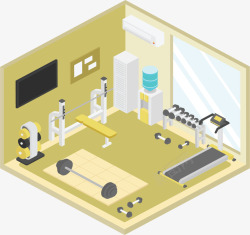健身房模型黄色风格健身中心矢量图高清图片