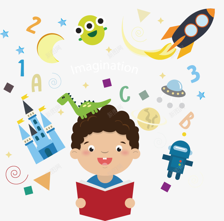 创意思维卡通图png免抠素材_新图网 https://ixintu.com 儿童 创意思维 卡通 城堡 插图 火箭