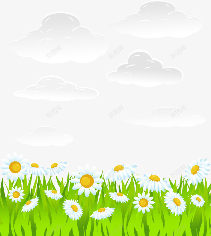 鲜花与草地矢量图ai免抠素材_新图网 https://ixintu.com 绿色草地 花海 雨朵 矢量图