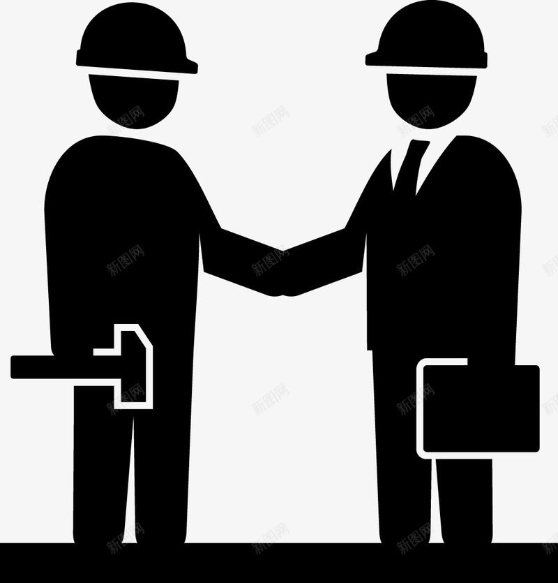 黑白图标建筑工地握手的两个人png_新图网 https://ixintu.com 两个人 两人握手 图标 安全帽 建筑工地 握手 账户 黑白