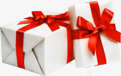 白色红结礼物红彩带白色礼物盒高清图片