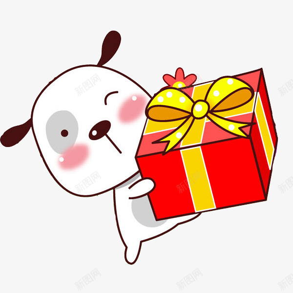 卡通抱着礼物的小狗图png免抠素材_新图网 https://ixintu.com 动物 卡通 可爱的 呆萌的 小狗 插图 礼物