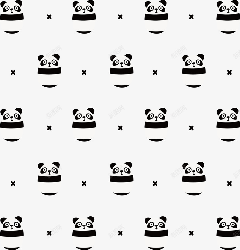 熊猫壁纸png免抠素材_新图网 https://ixintu.com 动物 壁纸 手绘 排列 熊猫 蛋状 黑白