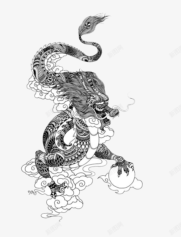龙黑白装饰画png免抠素材_新图网 https://ixintu.com 中国龙 写实素描 动物 黑白装饰
