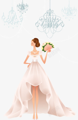 鲜花吊灯手举鲜花的美丽新娘矢量图高清图片