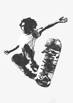 竞技滑板黑白色调玩滑板的男子图标高清图片