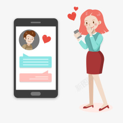 情侣短信卡通手机APP发短信矢量图高清图片