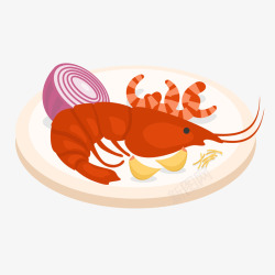 大虾插画彩色圆角大虾食物元素矢量图高清图片