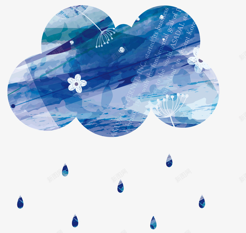剪影下雨矢量图ai免抠素材_新图网 https://ixintu.com 下雨 下雨效果 云彩 剪影 矢量素材 花 蓝色的云 雨滴 矢量图