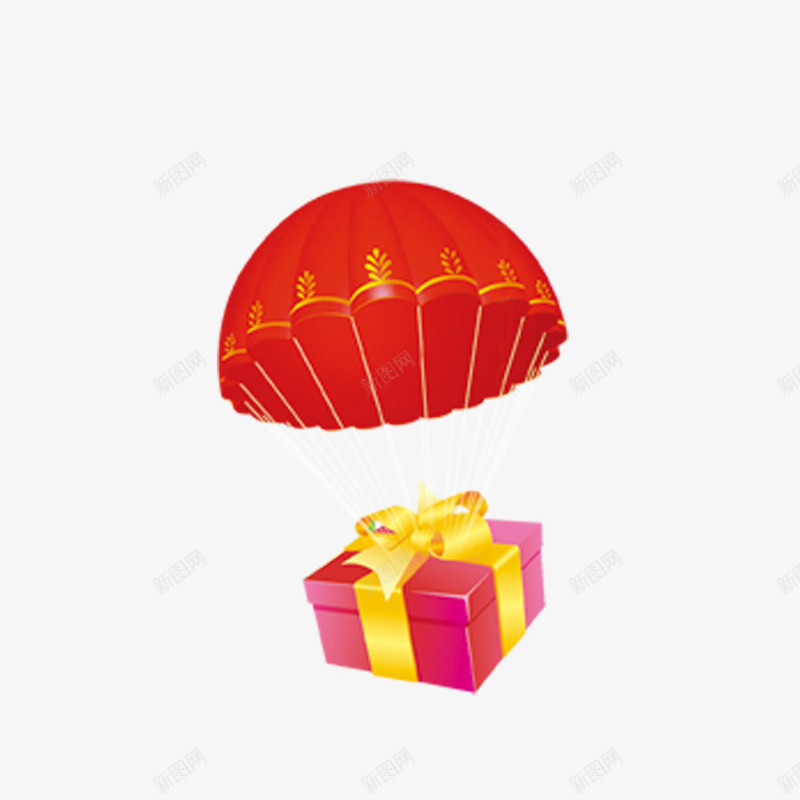 降落的礼物png免抠素材_新图网 https://ixintu.com 卡通 礼盒 红色 降落伞