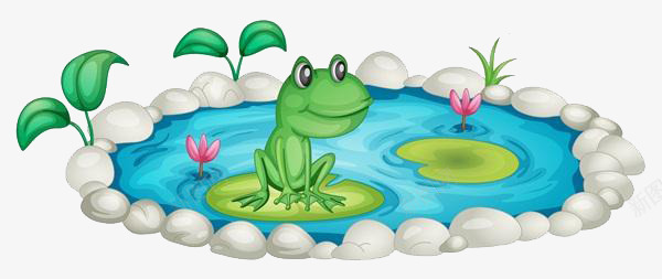 卡通河里的青蛙png免抠素材_新图网 https://ixintu.com 卡通 河水 河里的青蛙 荷花