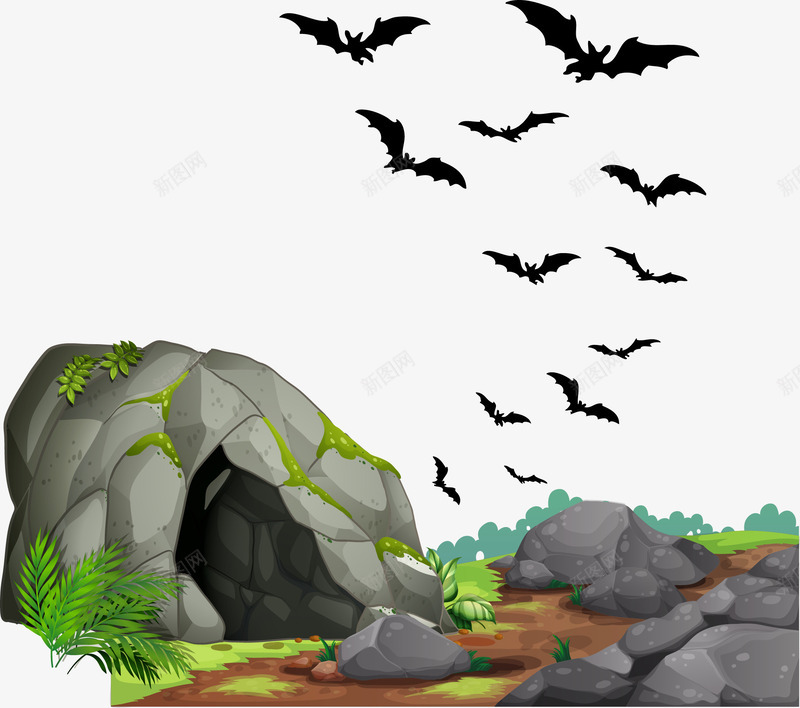 手绘石洞png免抠素材_新图网 https://ixintu.com 儿童书插画 手绘 洞穴 石洞 蝙蝠