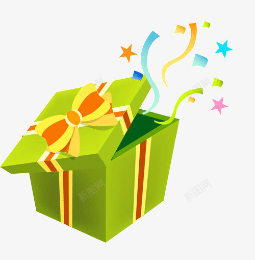 绿色礼物盒psd免抠素材_新图网 https://ixintu.com 彩带 星星 礼物盒 绿色