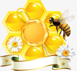 蜜蜂丝带黄色蜂蜜高清图片