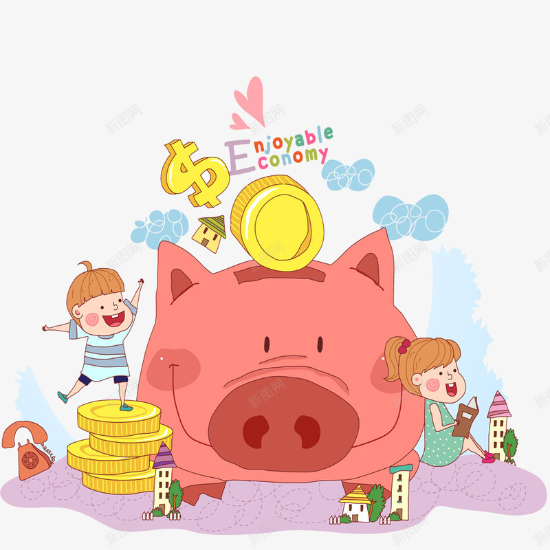 卡通小猪钱罐png免抠素材_新图网 https://ixintu.com 小猪钱罐 财务 钱币 钱罐 银行