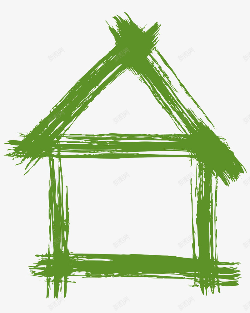 笔刷房子形状png免抠素材_新图网 https://ixintu.com 图案 房屋 手绘 绿色