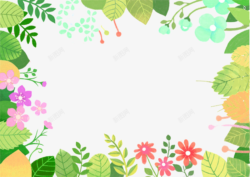 绿色卡通树叶花朵边框纹理png免抠素材_新图网 https://ixintu.com 免抠PNG 卡通 树叶 绿色 花朵 边框纹理
