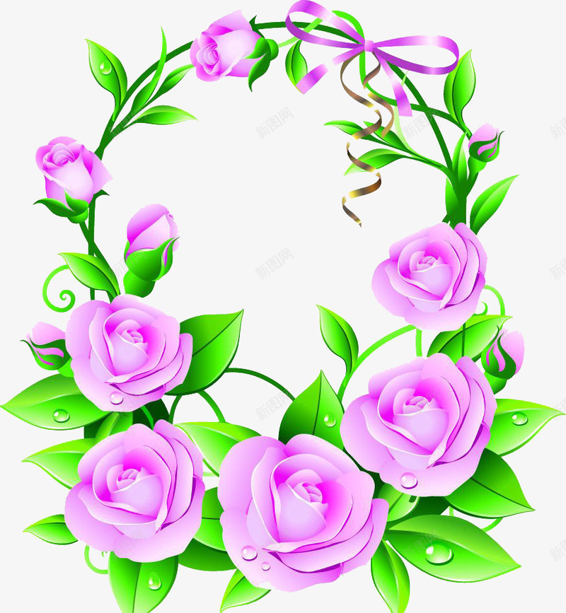 粉色花朵和花环png免抠素材_新图网 https://ixintu.com 丝带 粉色 花朵 花环