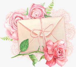 信封中的鲜花卡通手绘鲜花与信封高清图片