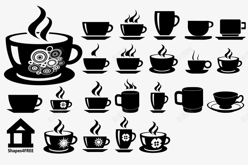 黑白杯子矢量图图标ai_新图网 https://ixintu.com 咖啡 杯子 茶 黑白 矢量图