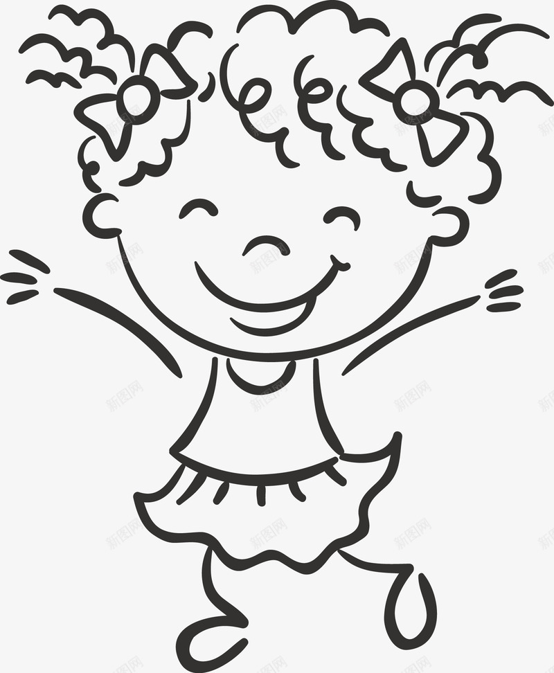 手绘开心的小女孩图标png_新图网 https://ixintu.com 儿童 儿童手绘 儿童线稿 卡通小孩 可爱的小朋友矢量 女孩 孩子 小盆友 手绘儿童 手绘小孩