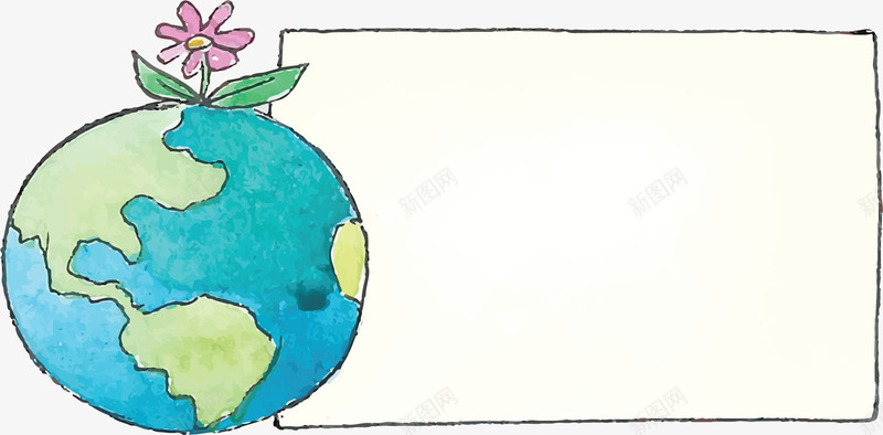 一朵小花地球日边框矢量图ai免抠素材_新图网 https://ixintu.com 地球 地球日 地球日边框 标题框 水彩地球 矢量png 矢量图