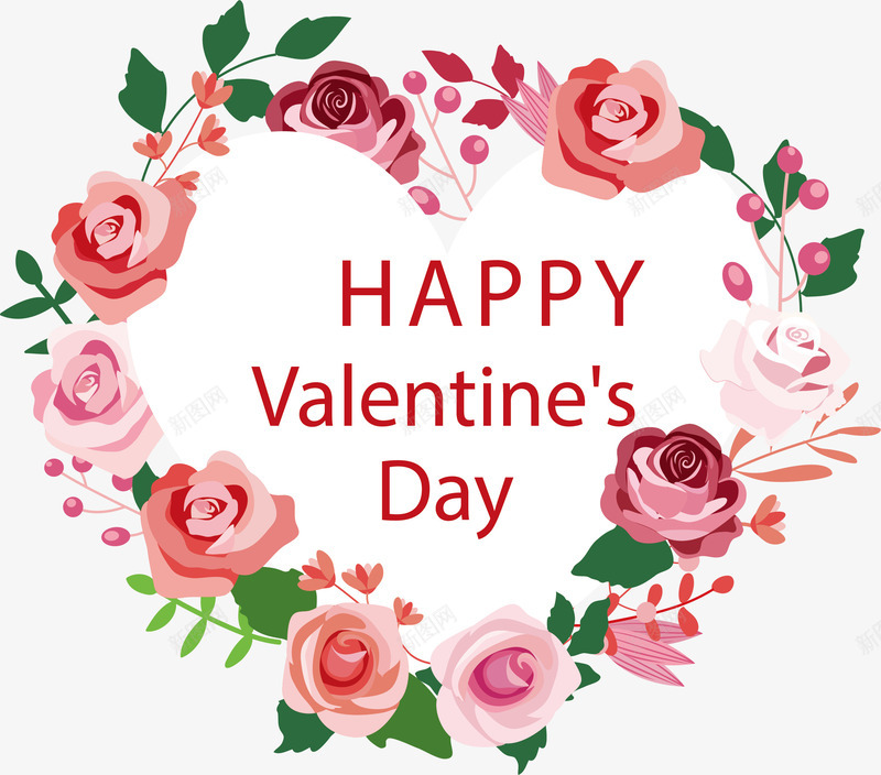 粉红玫瑰情人节花环png免抠素材_新图网 https://ixintu.com happyValentine 情人节 情人节快乐 爱心花环 矢量png 粉玫瑰