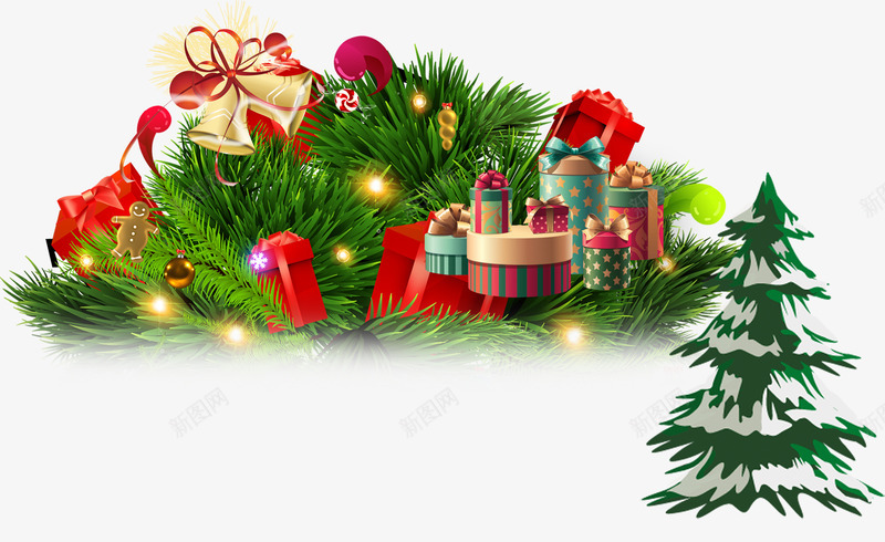 花环小树圣诞图案png免抠素材_新图网 https://ixintu.com 圣诞 圣诞树 礼物 铃铛