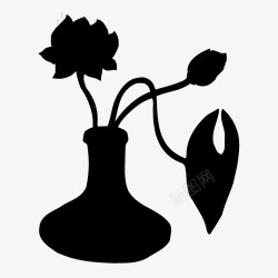 黑色花瓶花瓶里的荷花黑色剪影高清图片