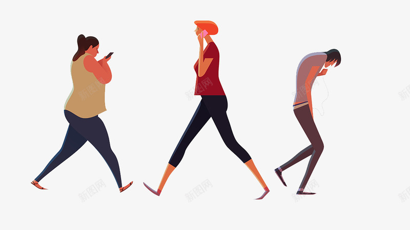 街上匆忙的人群png免抠素材_新图网 https://ixintu.com 三个人 女性 玩手机 迈步