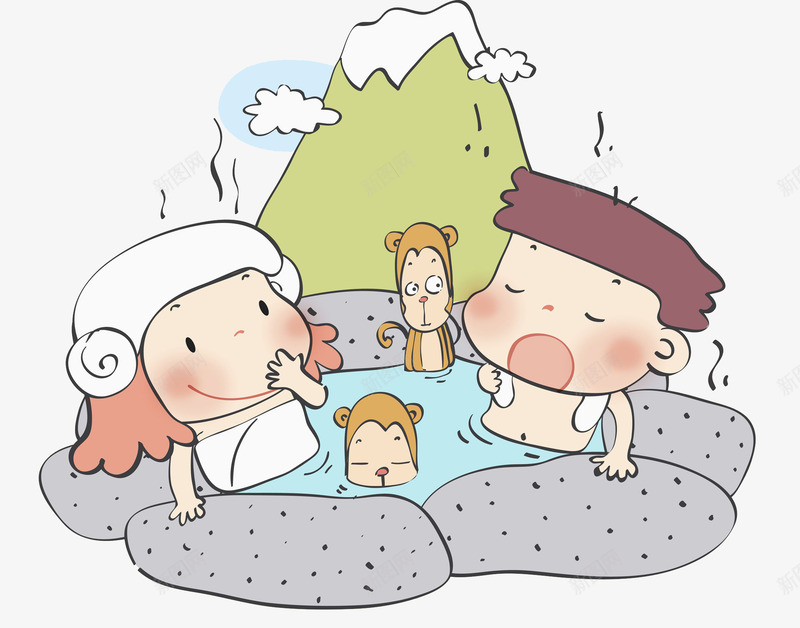 洗澡的人png免抠素材_新图网 https://ixintu.com 云彩 卡通 可爱的 大山 手绘 汗蒸 瞌睡的