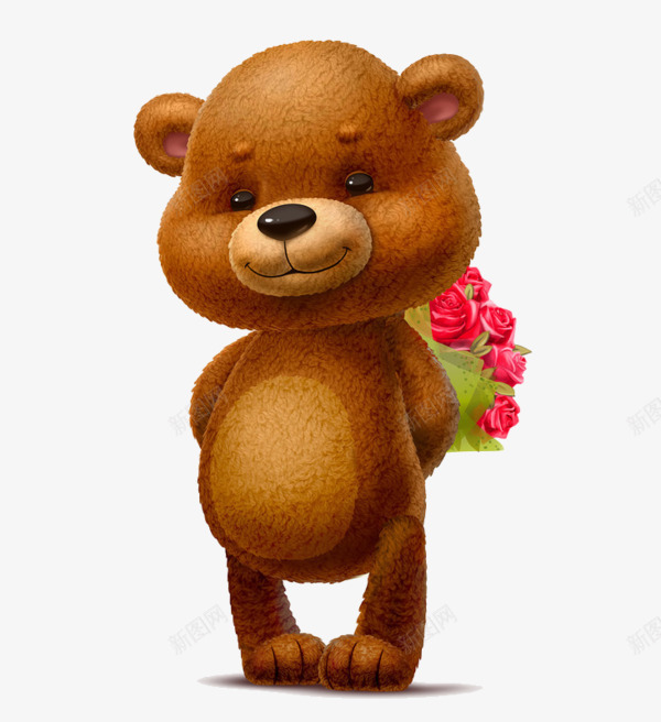 卡通背后藏鲜花的小熊png免抠素材_新图网 https://ixintu.com 可爱的小熊 棕色小熊 鲜花