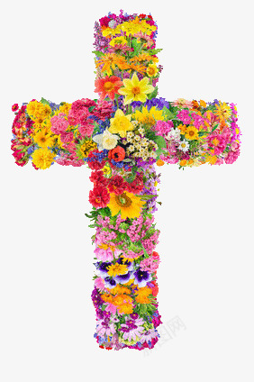 鲜花组成的十字架png免抠素材_新图网 https://ixintu.com 合成 花朵 鲜艳