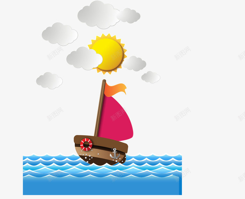 帆船剪贴画png免抠素材_新图网 https://ixintu.com EPS格式 云朵 剪贴 夏季 大海 帆船 海浪 航海