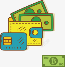 绿色的货币手绘钱包货币金融金币矢量图高清图片