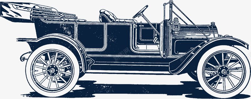 黑白古代车png免抠素材_新图网 https://ixintu.com 侧面 古代 小汽车 手绘 汽车 车窗 车轮 轿车