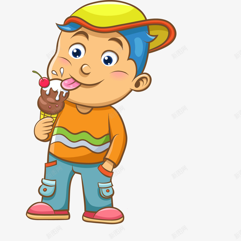 卡通吃冰淇淋的儿童人物矢量图ai免抠素材_新图网 https://ixintu.com 儿童生活节 冰淇淋 天猫吃货节 美食 食物 矢量图