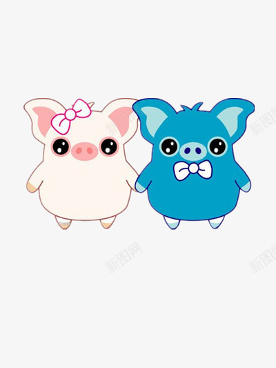 两只小猪png免抠素材_新图网 https://ixintu.com 动物 卡通 粉红 蓝色