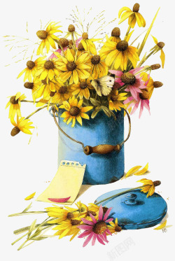 彩色鎏金花瓶黄色鲜花高清图片
