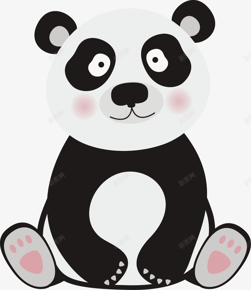 黑白熊猫矢量图ai免抠素材_新图网 https://ixintu.com 动物 可爱 手绘 熊猫 耳朵 黑白 黑眼圈 矢量图