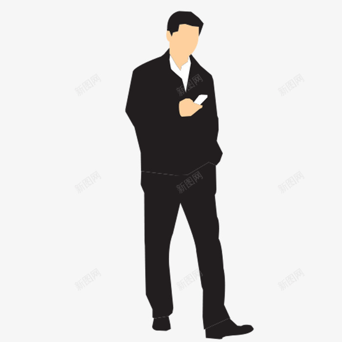 看手机的人png免抠素材_新图网 https://ixintu.com 上班族 卡通 商务人员 手绘 男士 看手机 黑色