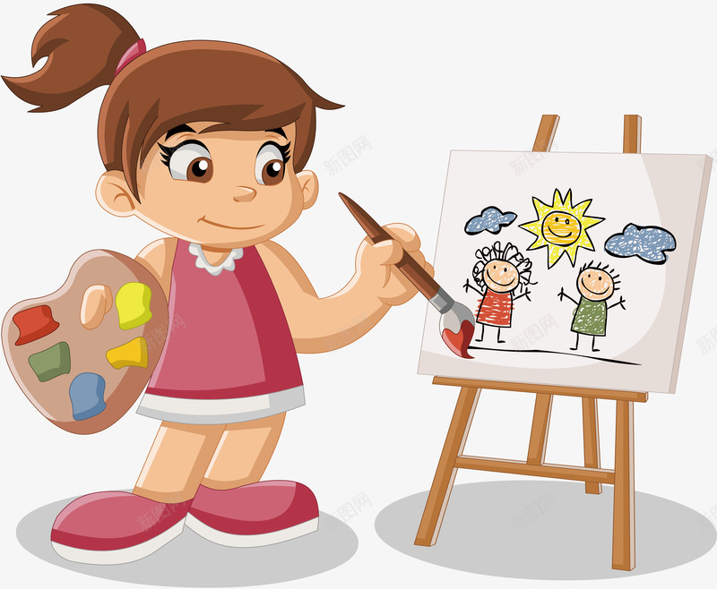 小女孩正在画画中png免抠素材_新图网 https://ixintu.com 儿童节 卡通人物 女孩儿 小孩子画画 画板 画画 练习画画 色板