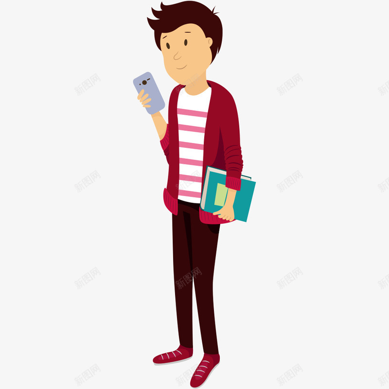 玩手机的男生png免抠素材_新图网 https://ixintu.com 一个 卡通 手机 手绘 男生 白色 红色 绿色