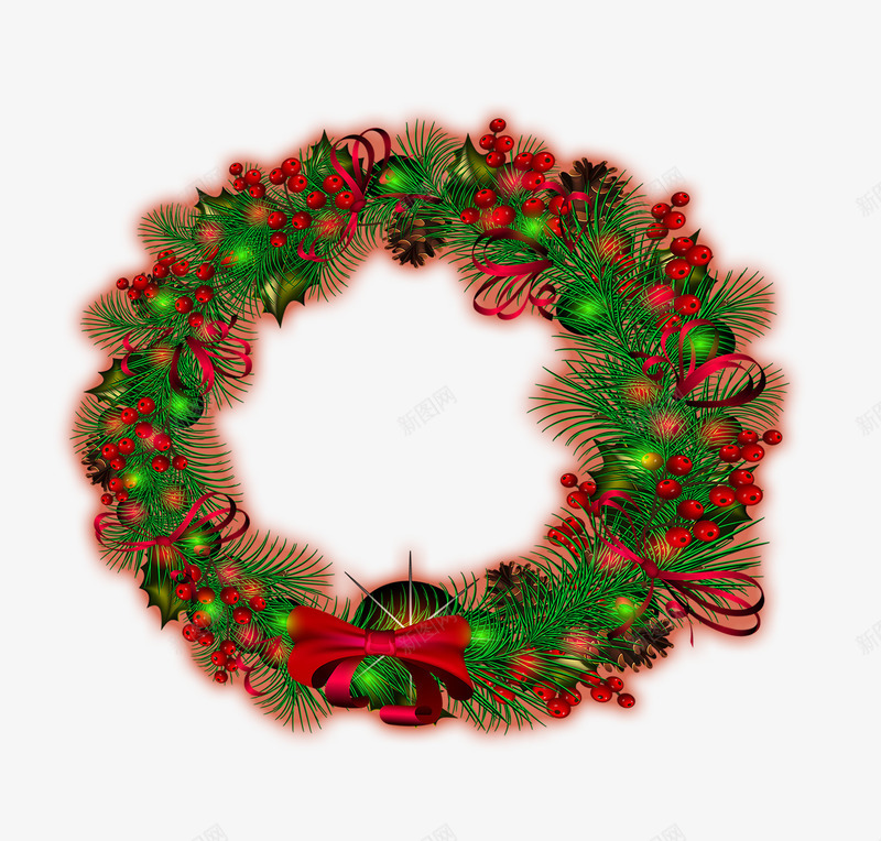 绿色松树圣诞花环png免抠素材_新图网 https://ixintu.com 圣诞节 圣诞花环 松树 礼结 绿色