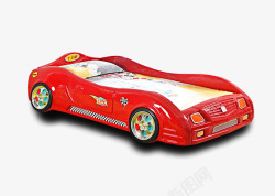 红色汽车形状单人床素材