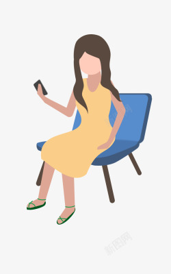 坐在手机上坐在椅子上看手机的女人高清图片
